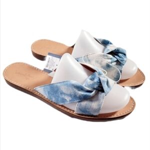 universal thread nwt size 9 womens flat slide sandals canvas denim blue tie dye